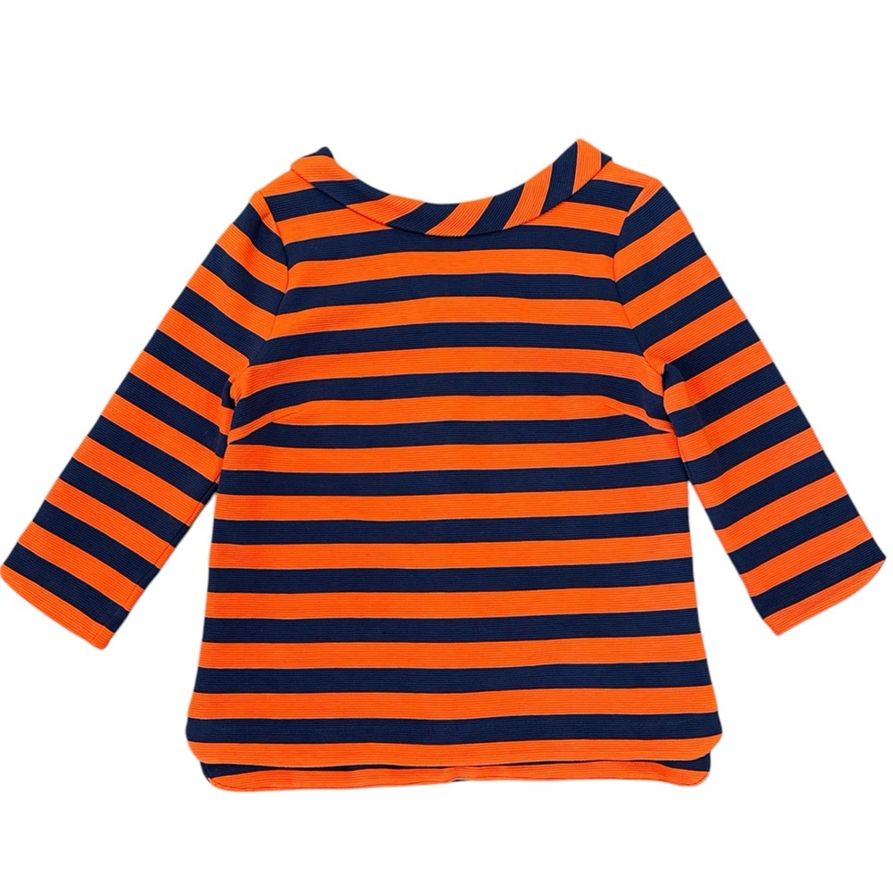Boden Marion Striped Collared 3/4 Sleeve Ponte Top Womens Size 10 Orange & Blue